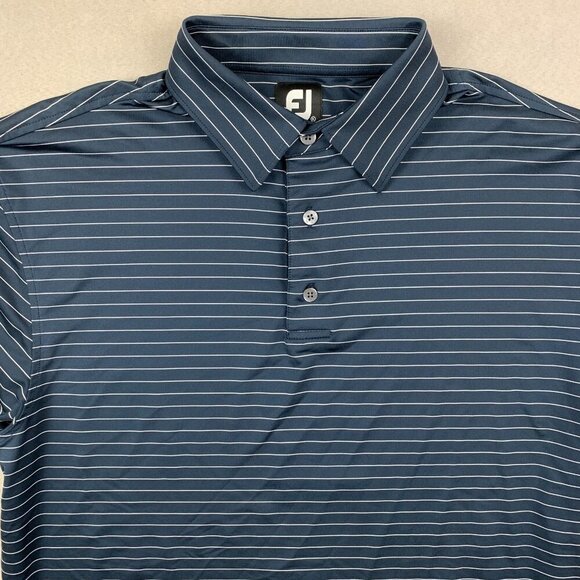 FootJoy Men's Navy Striped Polo Shirt - Picture 2 of 8